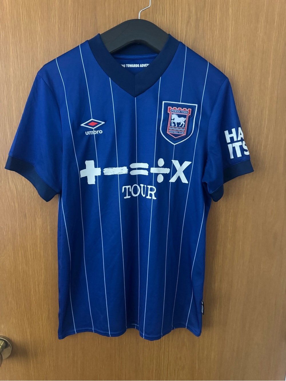 Umbro Navy Pinstripe Kids Football Jersey with Yellow Branding